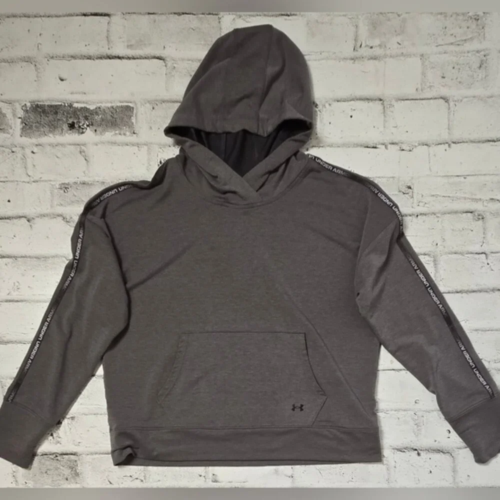 Under Armour Charcoal Grey Rival Terry Taped Pullover Hoodie - Picture 7 of 10